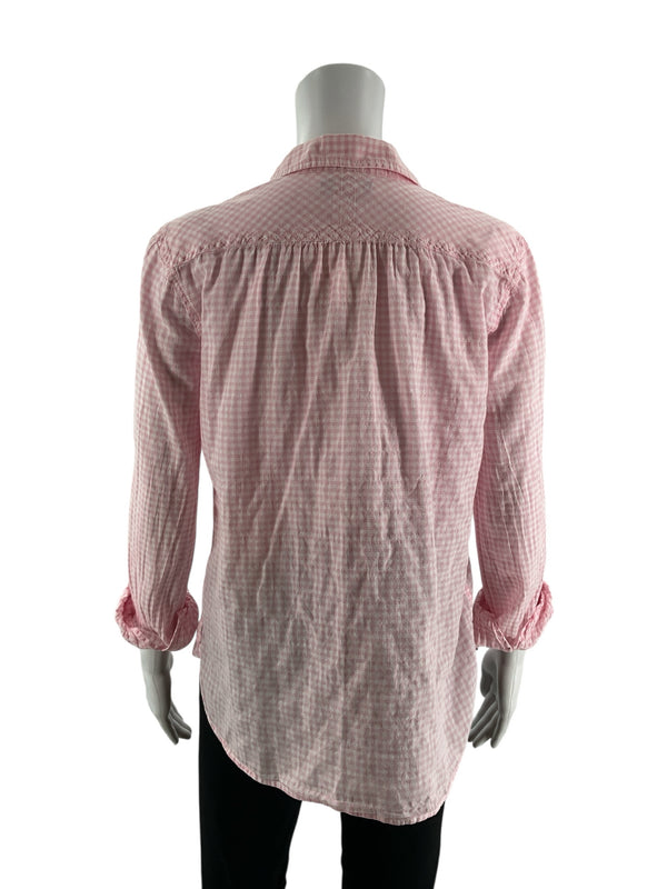 J Crew Pink/White Checkered Pre-Owned Ladies Top - Size 6