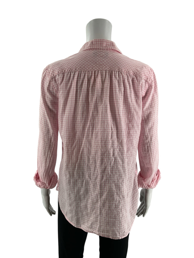 J Crew Pink/White Checkered Pre-Owned Ladies Top - Size 6