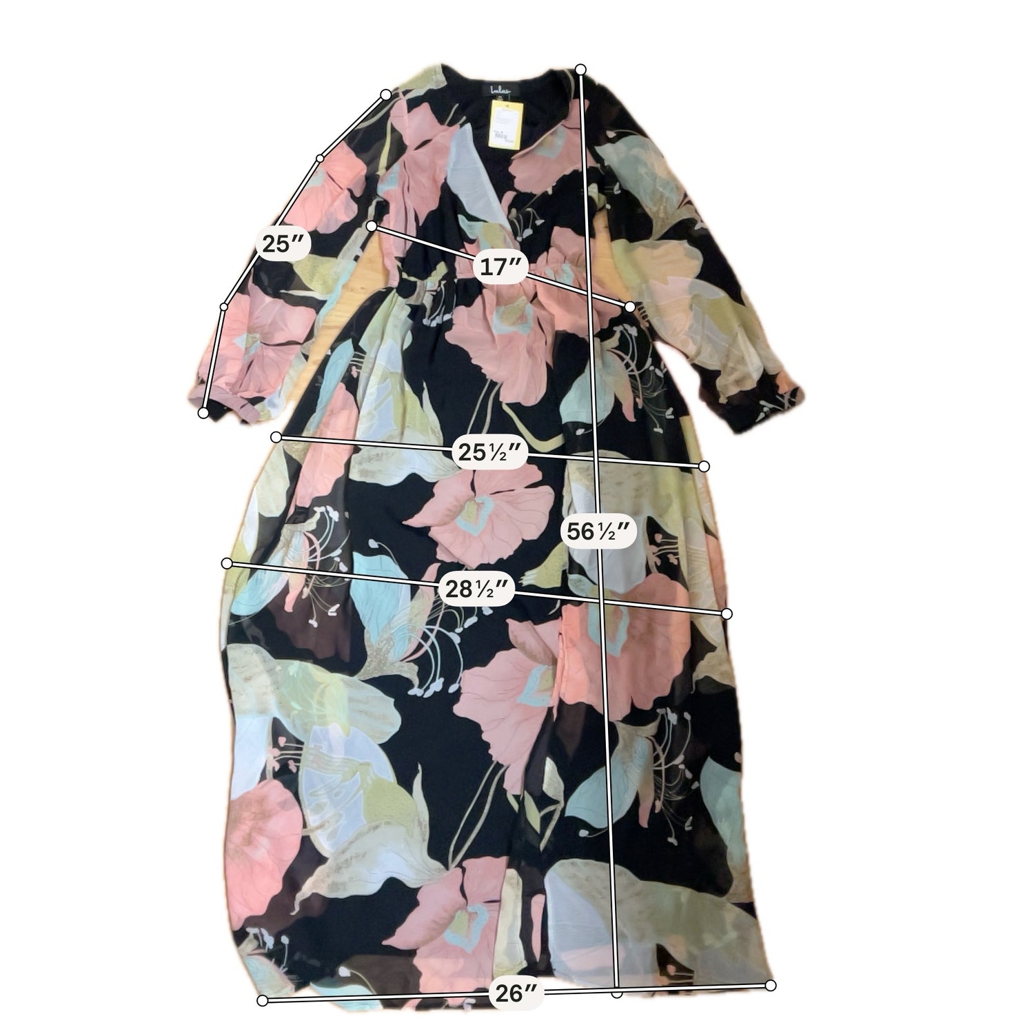 Lulus black/coral/aqua Maxi Still the One Black Floral Long Sleeve Maxi Dress Size Medium - Size M