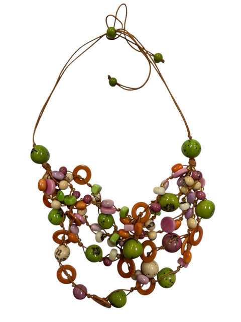 Artisanal Multi-Strand Beaded Cord Necklace / Statement Necklace