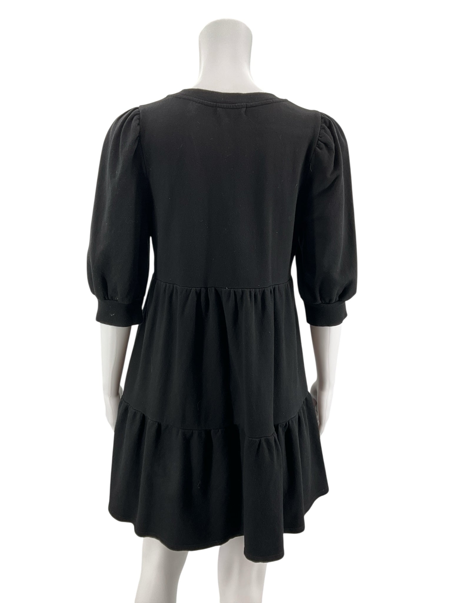 Lila by Anthropologie Black Tiered Puff Sleeve Cotton Mini Dress Size SP