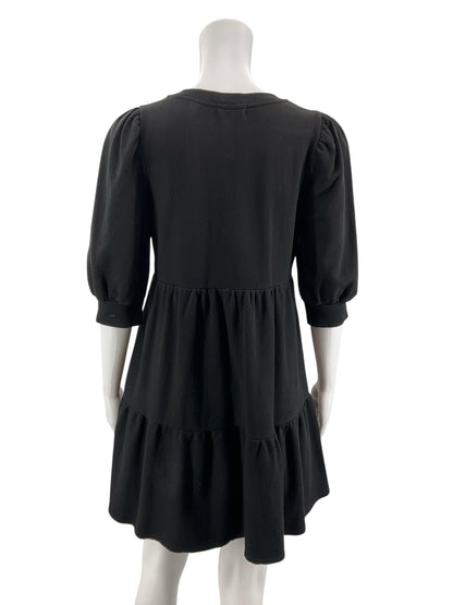 Lila by Anthropologie Black Tiered Puff Sleeve Cotton Mini Dress Size SP