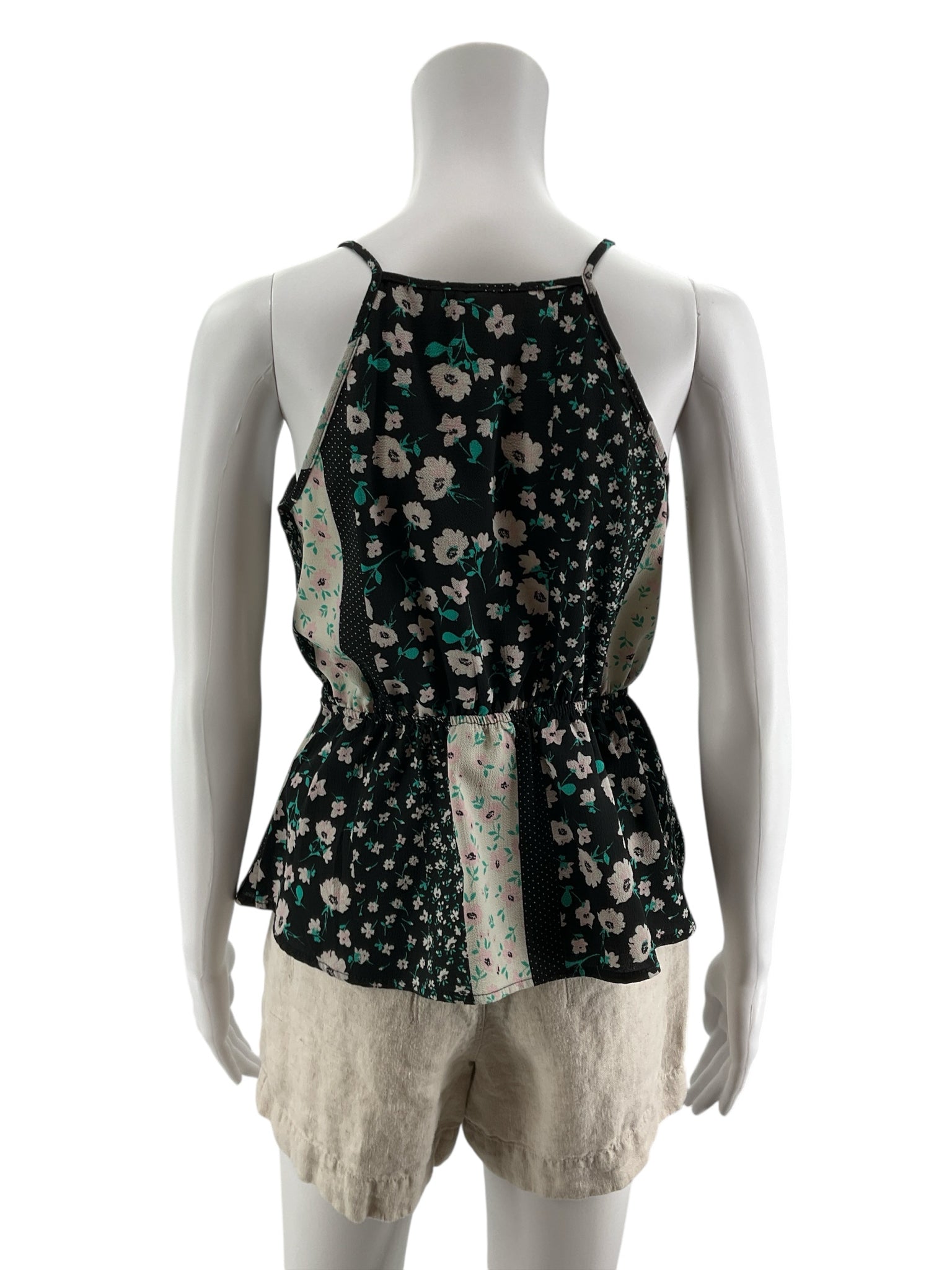 Monteau Los Angeles Floral Halter Peplum Cami Top Size Medium