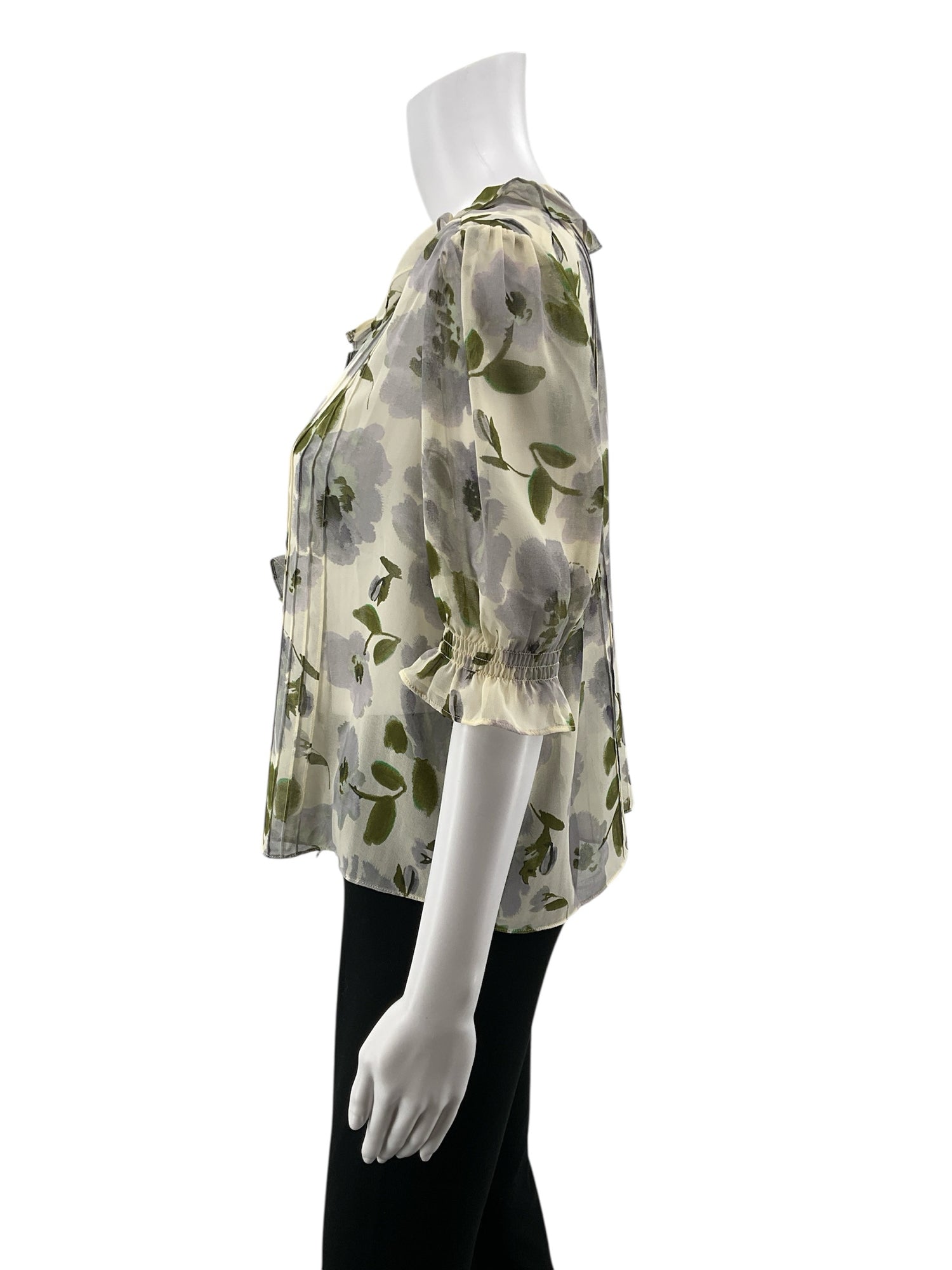 cabi green/cream Casual Top - Downstairs Size L green/cream Floral Pre-Owned Ladies Casual Top - Downstairs - Size L