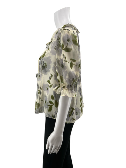 cabi green/cream Casual Top - Downstairs Size L green/cream Floral Pre-Owned Ladies Casual Top - Downstairs - Size L