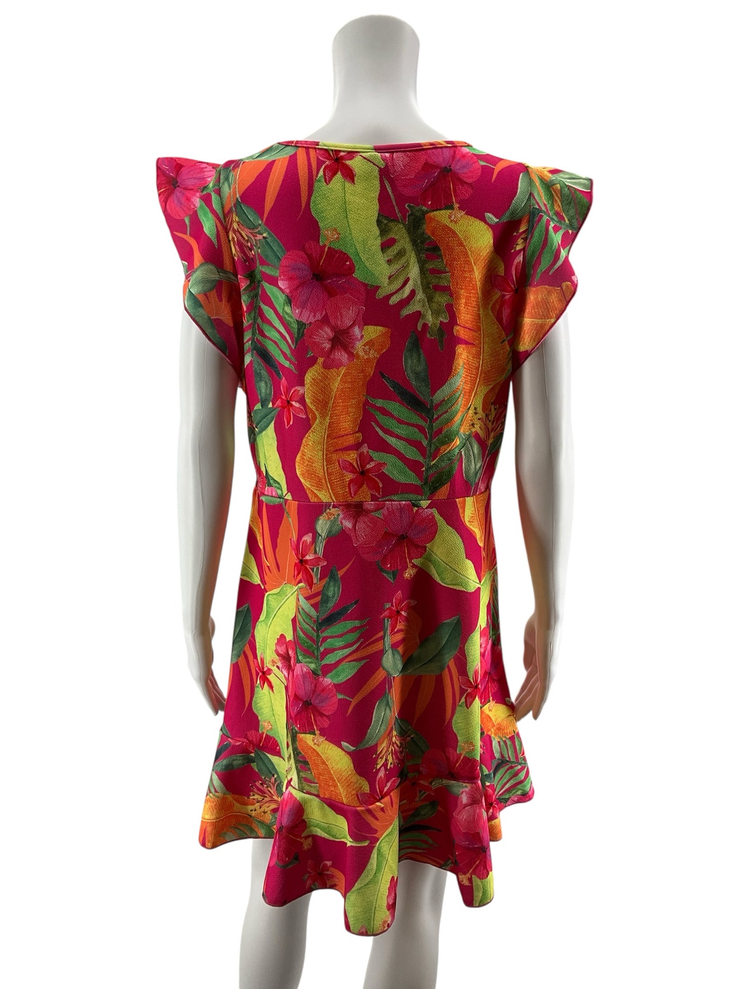 Shein Floral Cap Sleeve A-Line Dress Size XL Pink Green Orange