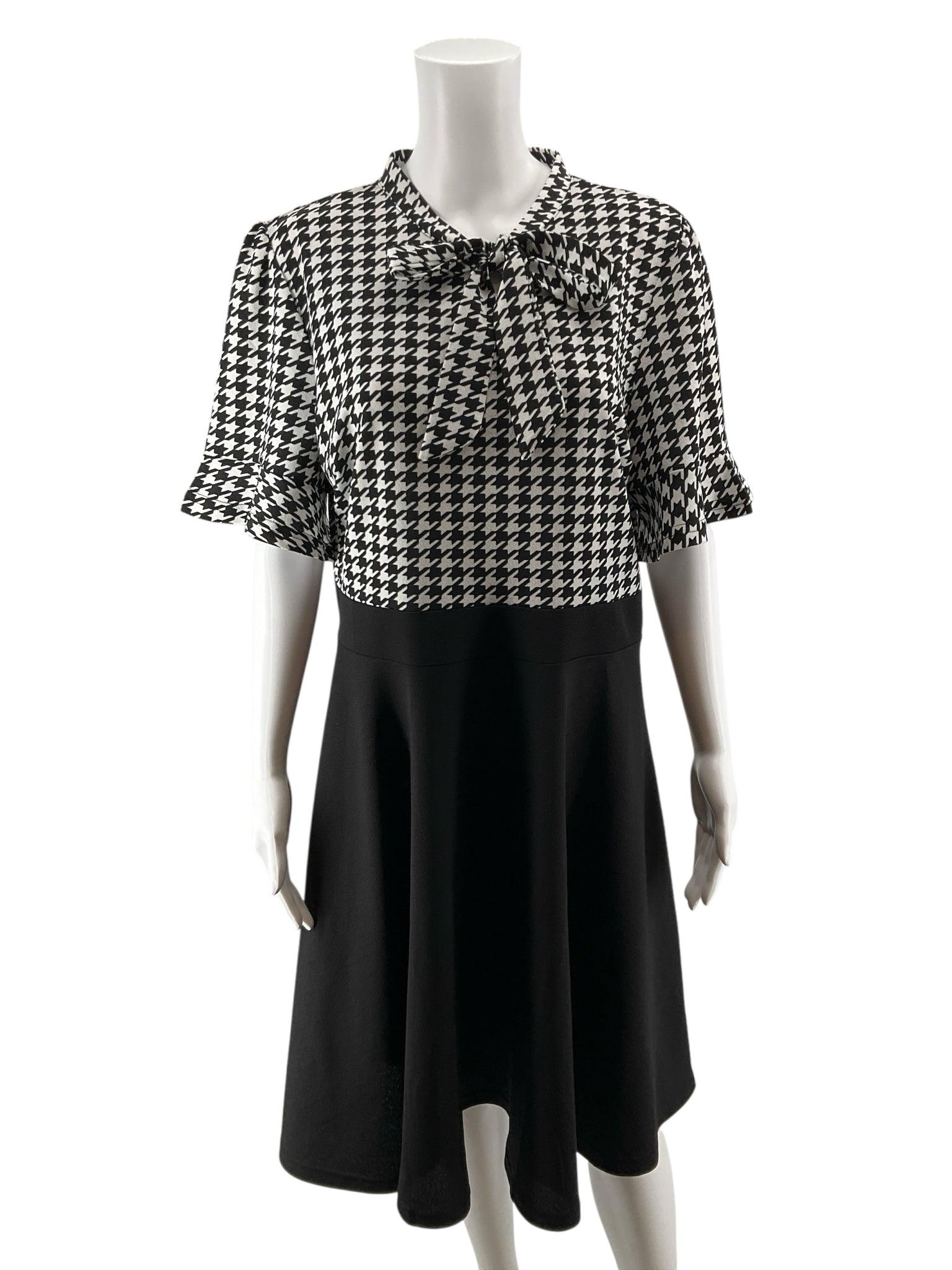No Brand Houndstooth Tie-Neck Dress Black White A-Line Size XL