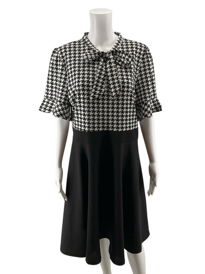 No Brand Houndstooth Tie-Neck Dress Black White A-Line Size XL