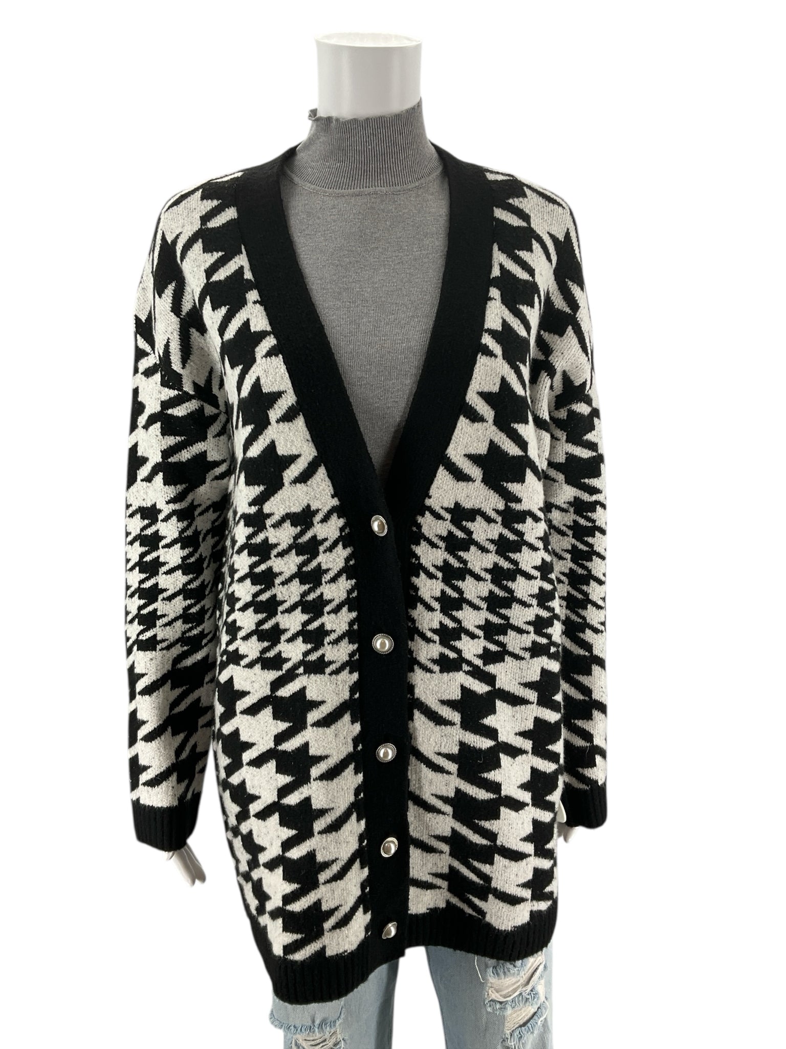 Talbots White/Black Houndstooth Pre-Owned Ladies Shrug - Size Medium