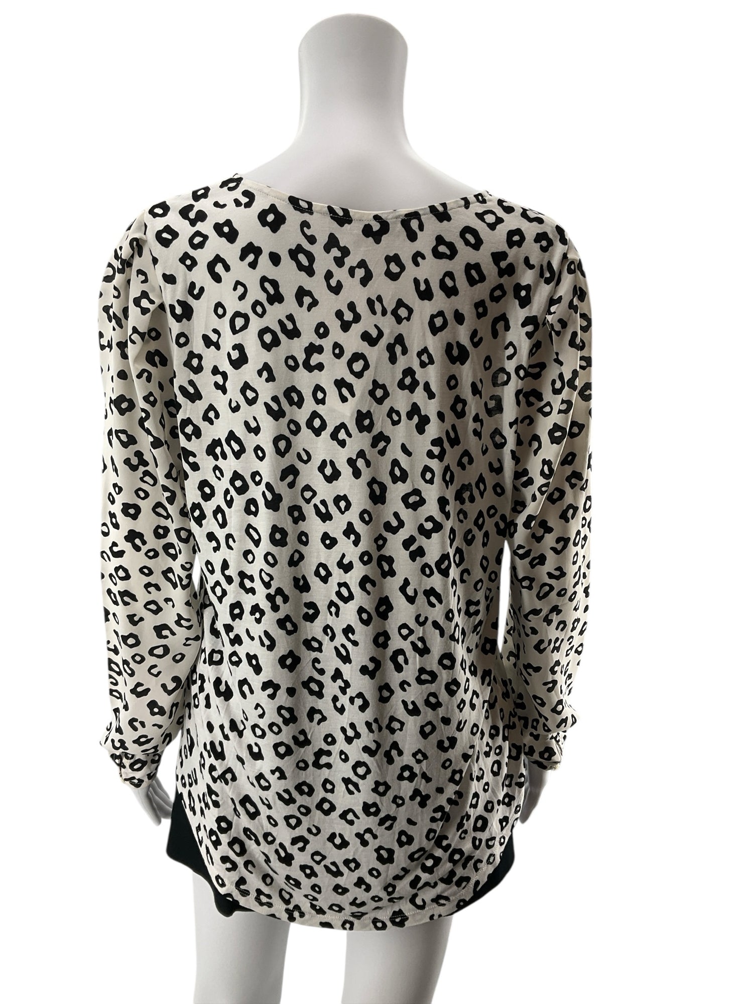 LOFT Leopard Print Mixed Media Blouson Sleeve Top Size Medium