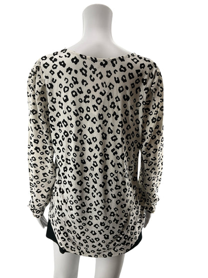 LOFT Leopard Print Mixed Media Blouson Sleeve Top Size Medium