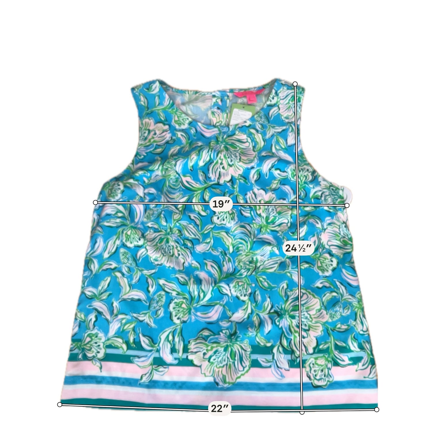 Lilly Pulitzer Florin Button Back Sleeveless Top Large Turquoise Green Floral