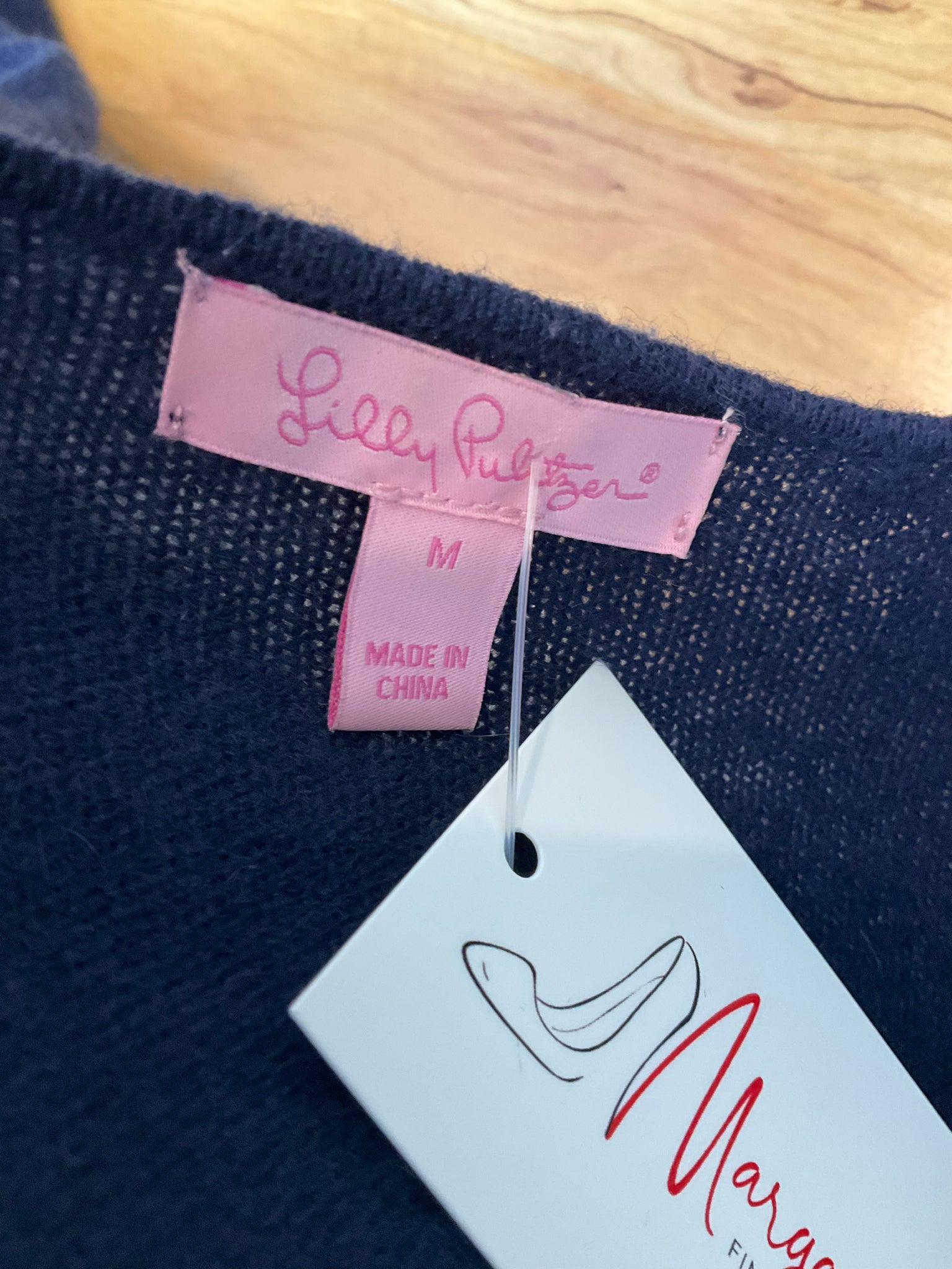 Lilly Pulitzer Amalie Navy Blue 100% Cashmere Fringe Cardigan Shrug Size Medium