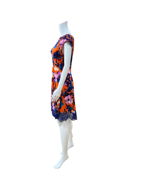 Donna Ricco Orange/Blue Floral Pre-Owned Ladies Dress - Size 6 - Margaret’s Fine Consignment