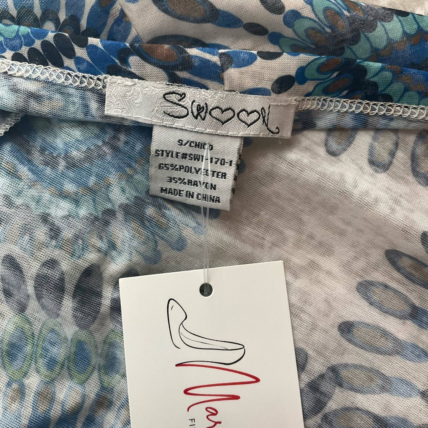 Swooh Blue/Green/White Print Pre-Owned Ladies Top - Size Small - Margaret’s Fine Consignment