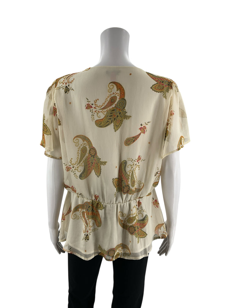 Vince Camuto Cream/Rust Floral Pre-Owned Ladies Top - Size Medium