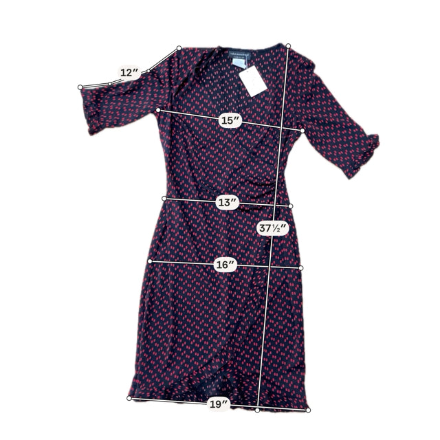 Connected Apparel Faux Wrap Dress Black Red Dot Ruffle Trim Size 10