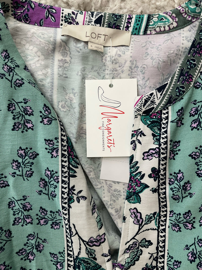 Loft Green/Purple/White Floral Pre-Owned Ladies New With Tags Dress - Size 6