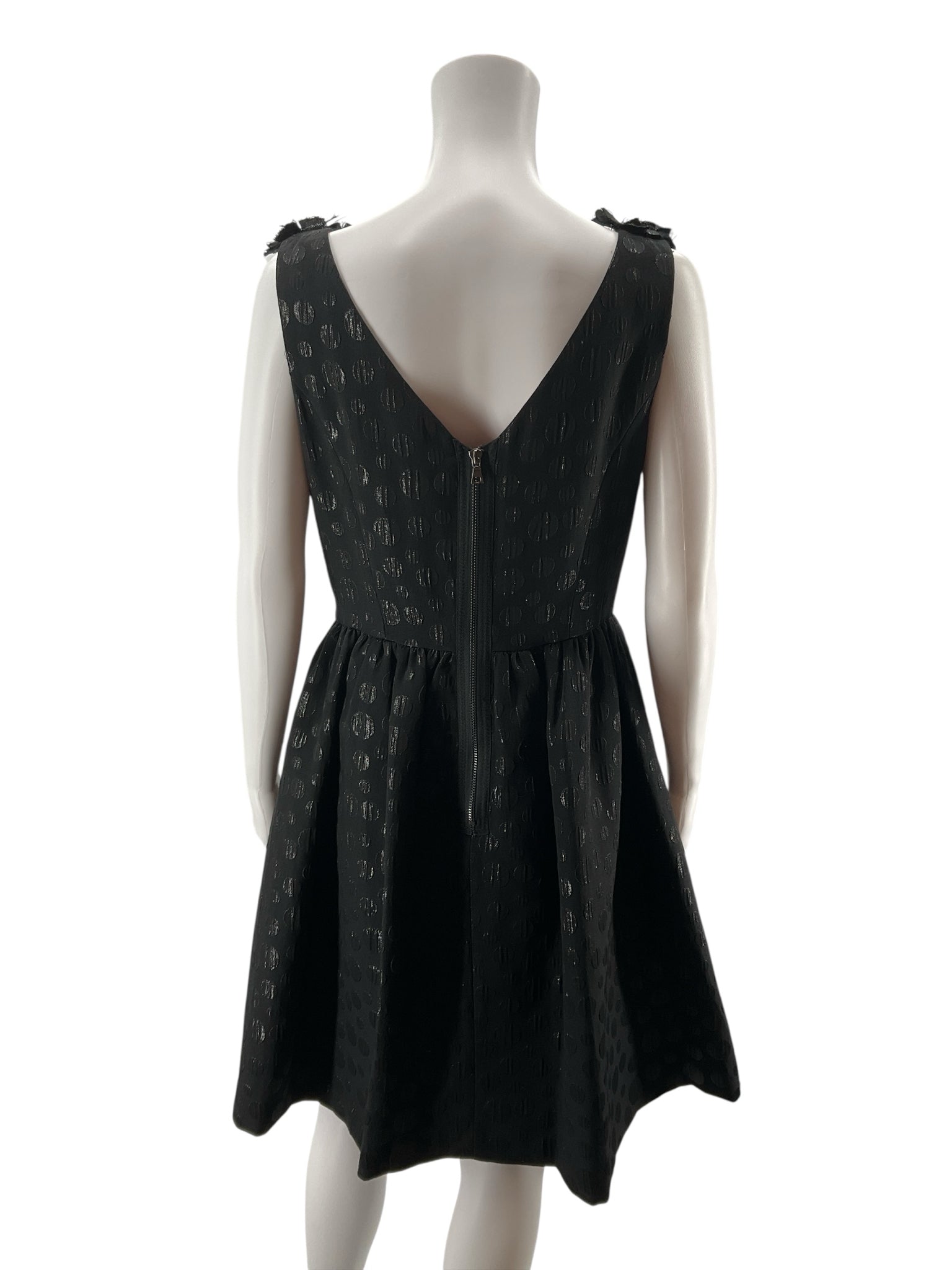Muse Rosette V-Neck Metallic Polka Dot A-Line Dress Size 8