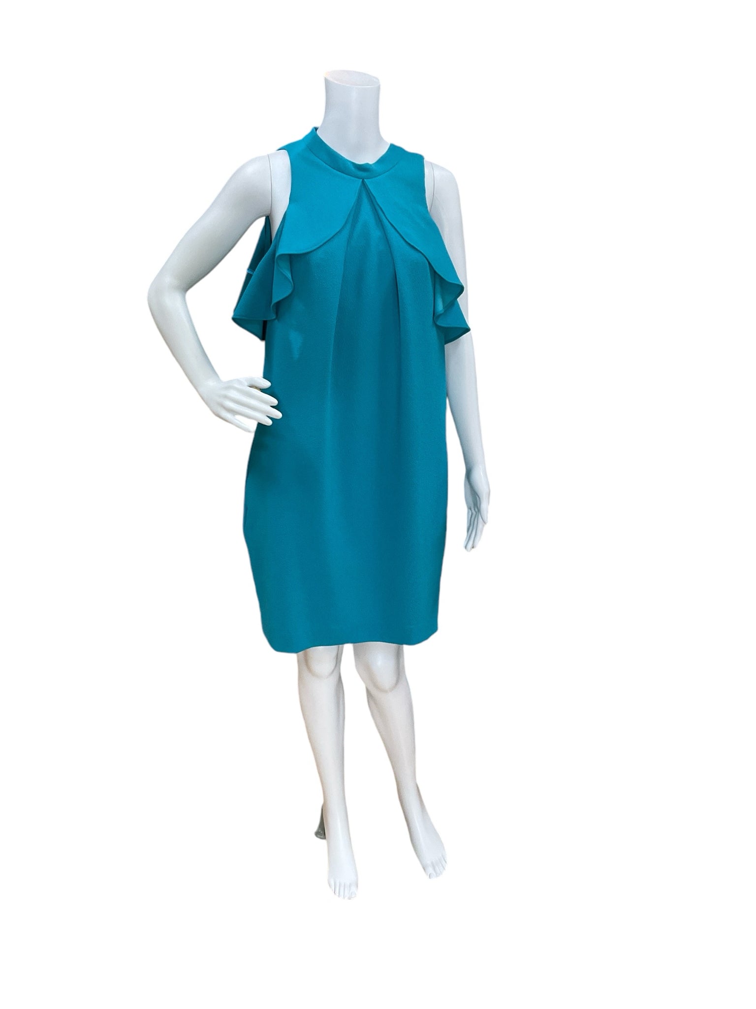 Trina Turk Size 8 Teal Ruffle Consignment Ladies Dress