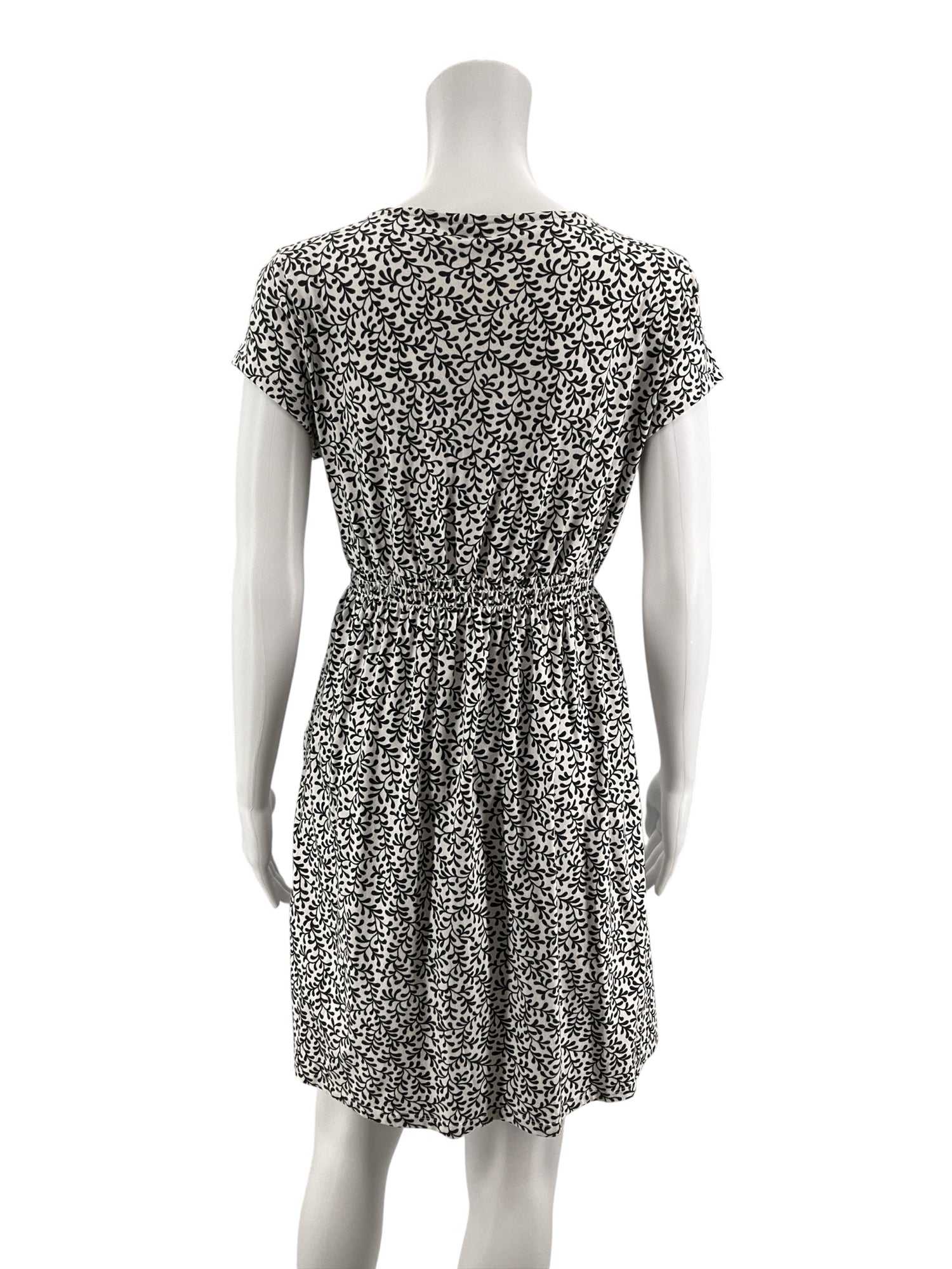 Boden Amelie Jersey Dress 10P Petite Black White Vine Print Modal Cotton