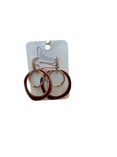 Jessica Simpson Burgundy Enamel &amp; Gold Crystal Double Hoop Drop Earrings