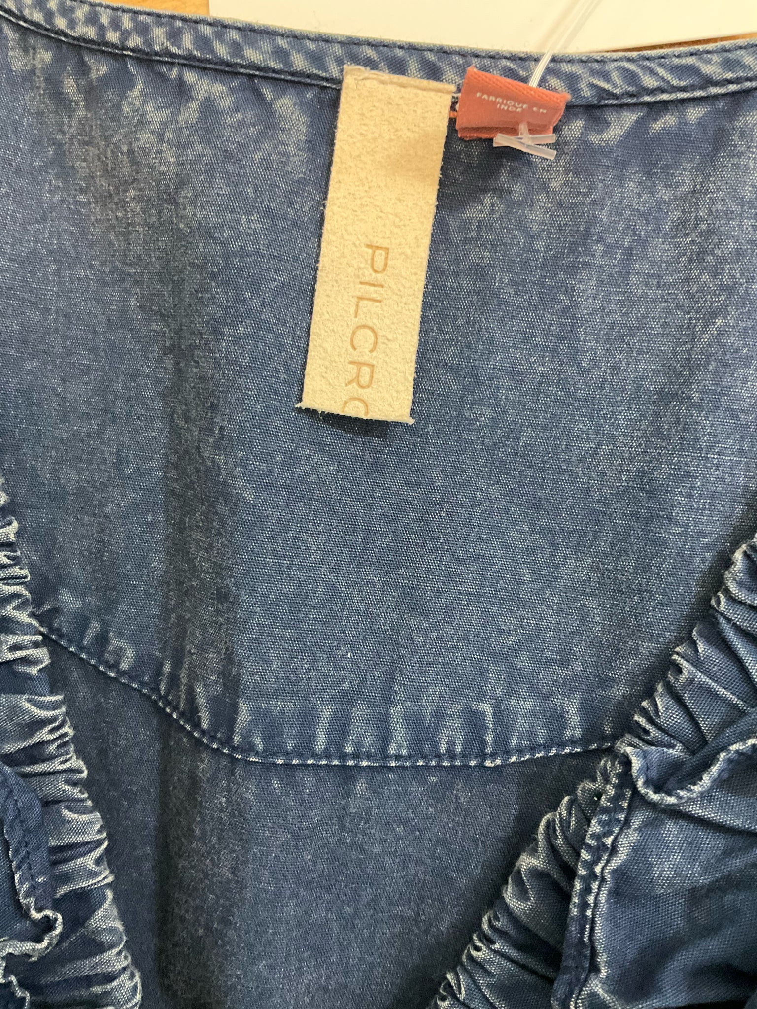 Pilcro Tiered Ruffle V-Neck Denim Mini Dress Blue Size Small Petite