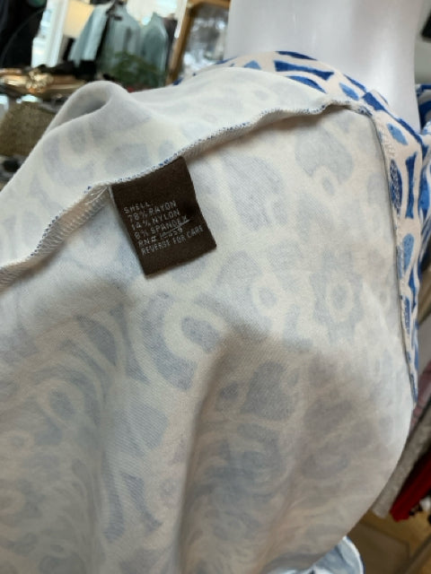 J. Mclaughlin White/Blue Print Pre-Owned Ladies Dress - Size Large