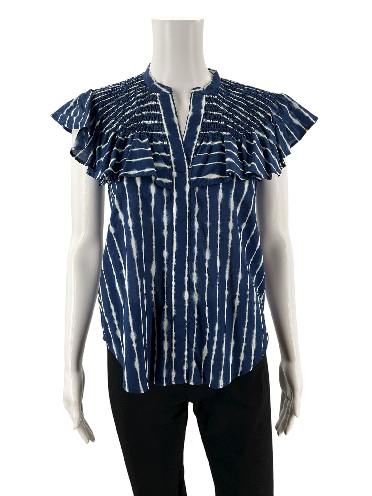 Ann Taylor Navy/White Print Pre-Owned Ladies Top - Size XS - Margaret’s Fine Consignment