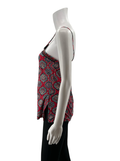 Lucky Brand XS Red &amp;amp; Navy Medallion Print Boho Embroidered Cami Top