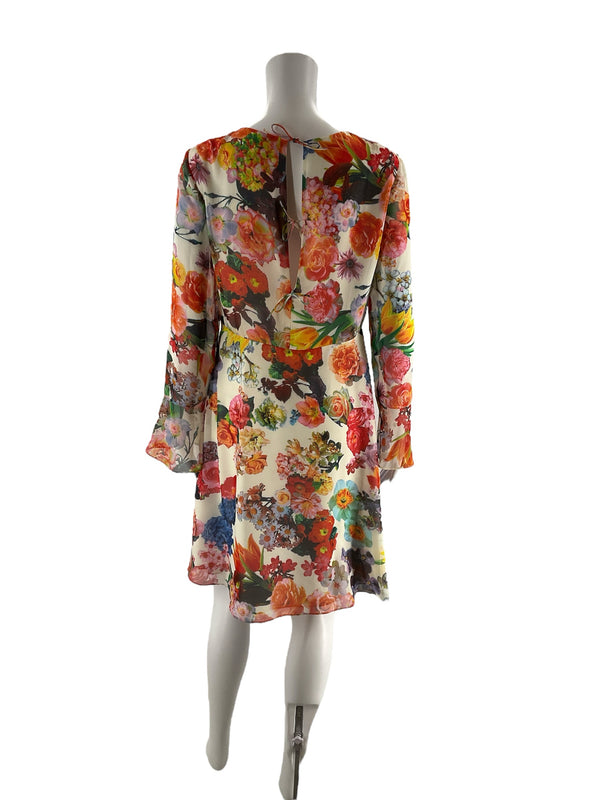 Betsey Johnson White/Orange/Green Floral Pre-Owned Ladies Dress - Size 6