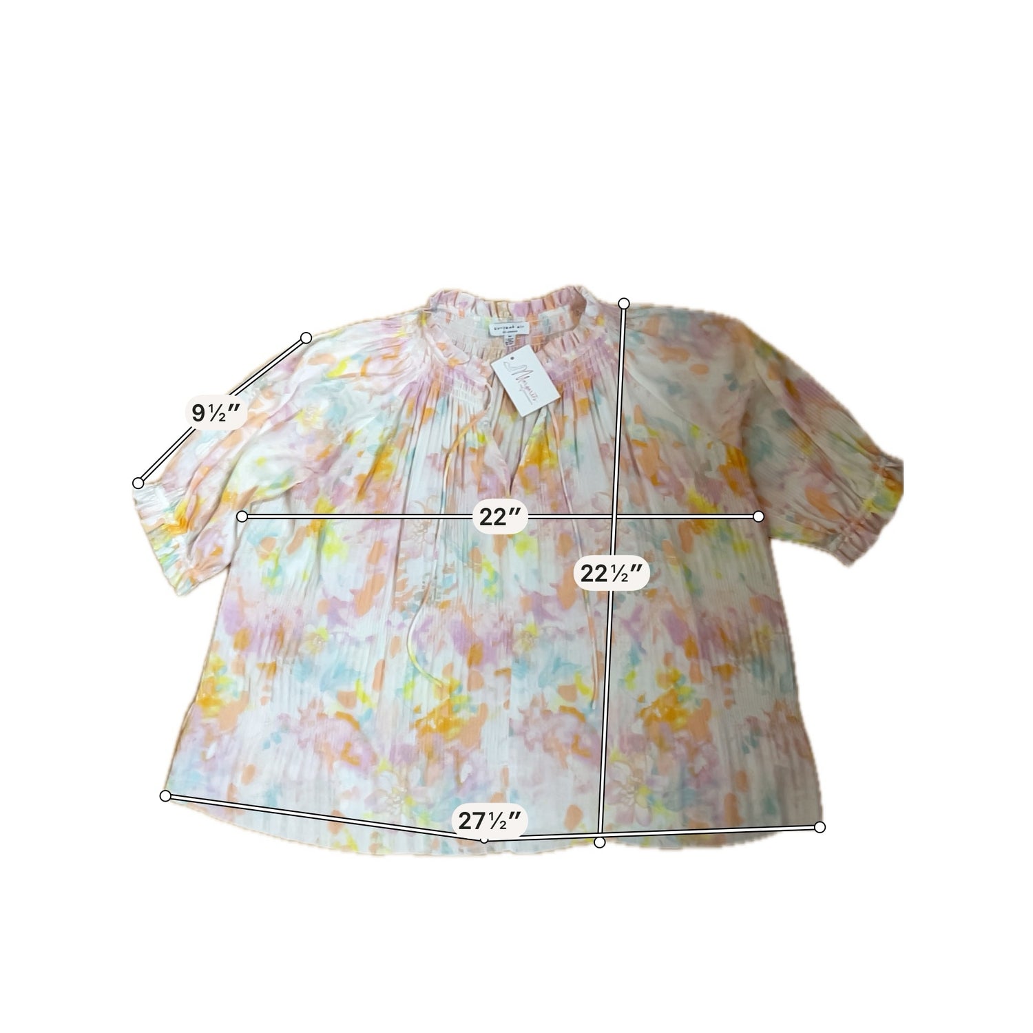 Current Air Watercolor Floral Pleated Peasant Blouse Size Medium