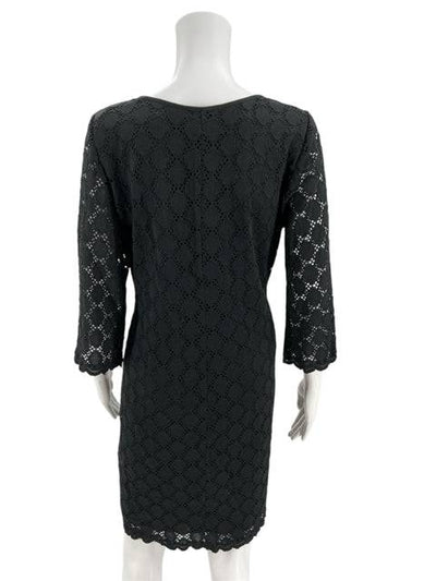 Ronni Nicole black eyelet ladies dress in size 12, showcasing intricate eyelet details and a classic silhouette.