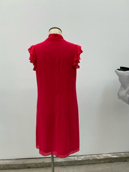 Vince Camuto Fuchsia Red Tie-Neck Flutter Sleeve Dress | Size 8