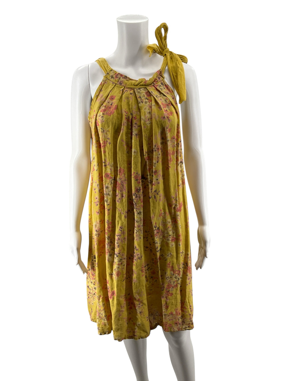 Bellembia Italian Linen Floral Print Tie-Shoulder Tunic Dress Size Medium