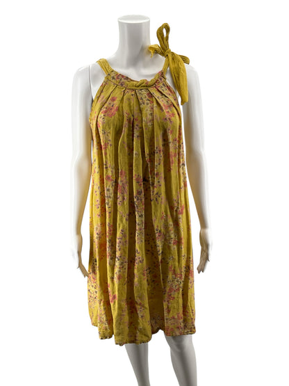 Bellembia Italian Linen Floral Print Tie-Shoulder Tunic Dress Size Medium