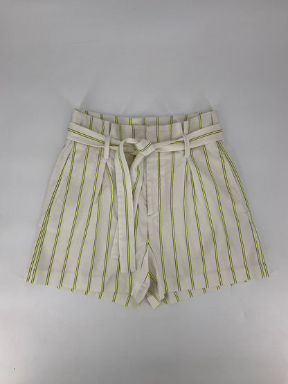Off white and yellow striped high-rise chino shorts by Banana Republic, size 6, featuring a classic fit for summer casual wear.