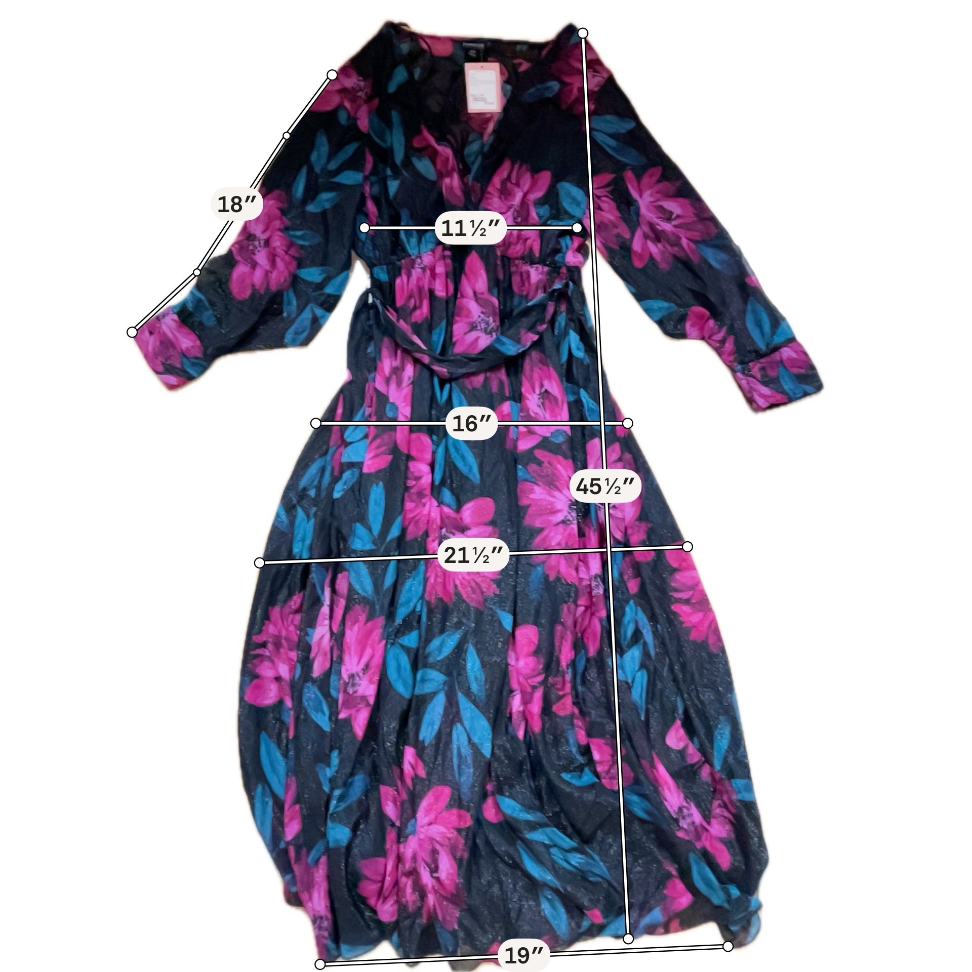 En Focus Petite Floral Lurex Wrap Maxi Dress Black Fuchsia Size 12P