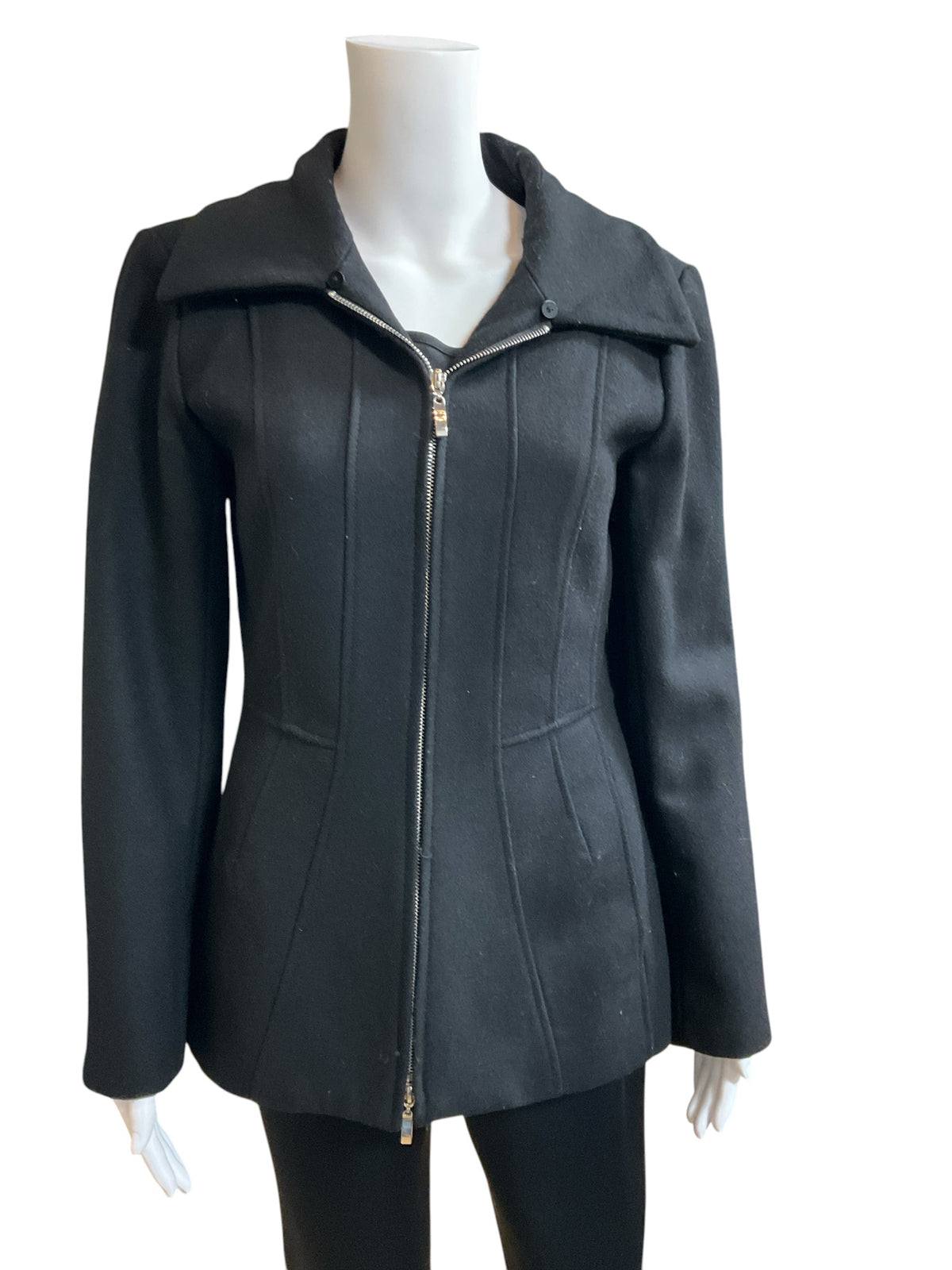 White House Black Market Faux Fur Collar Belted Wool Coat Black Size Small