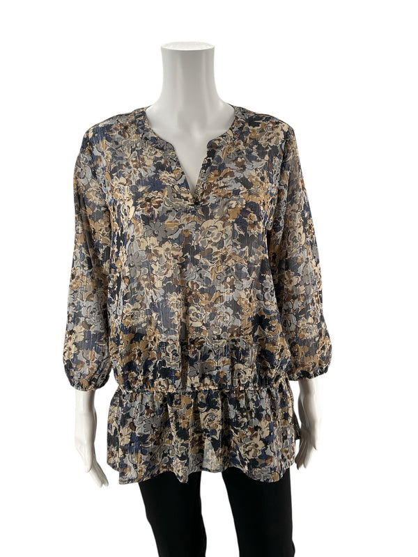 Liz Claiborne Brown/Blue Floral Pre-Owned Ladies Top - Size Medium
