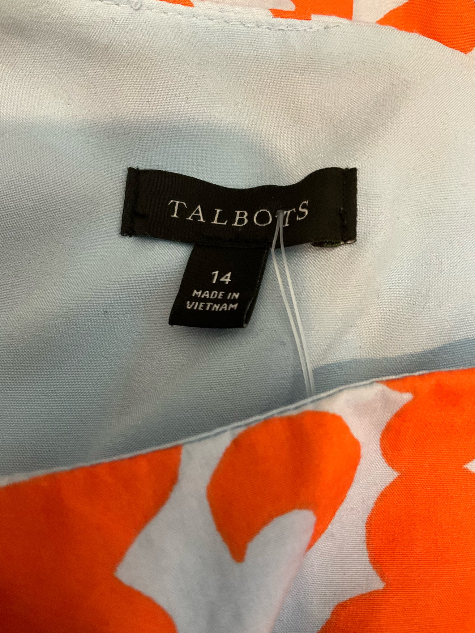 Talbots Floral Scroll Tiered Popover Dress Blue Orange Size 14