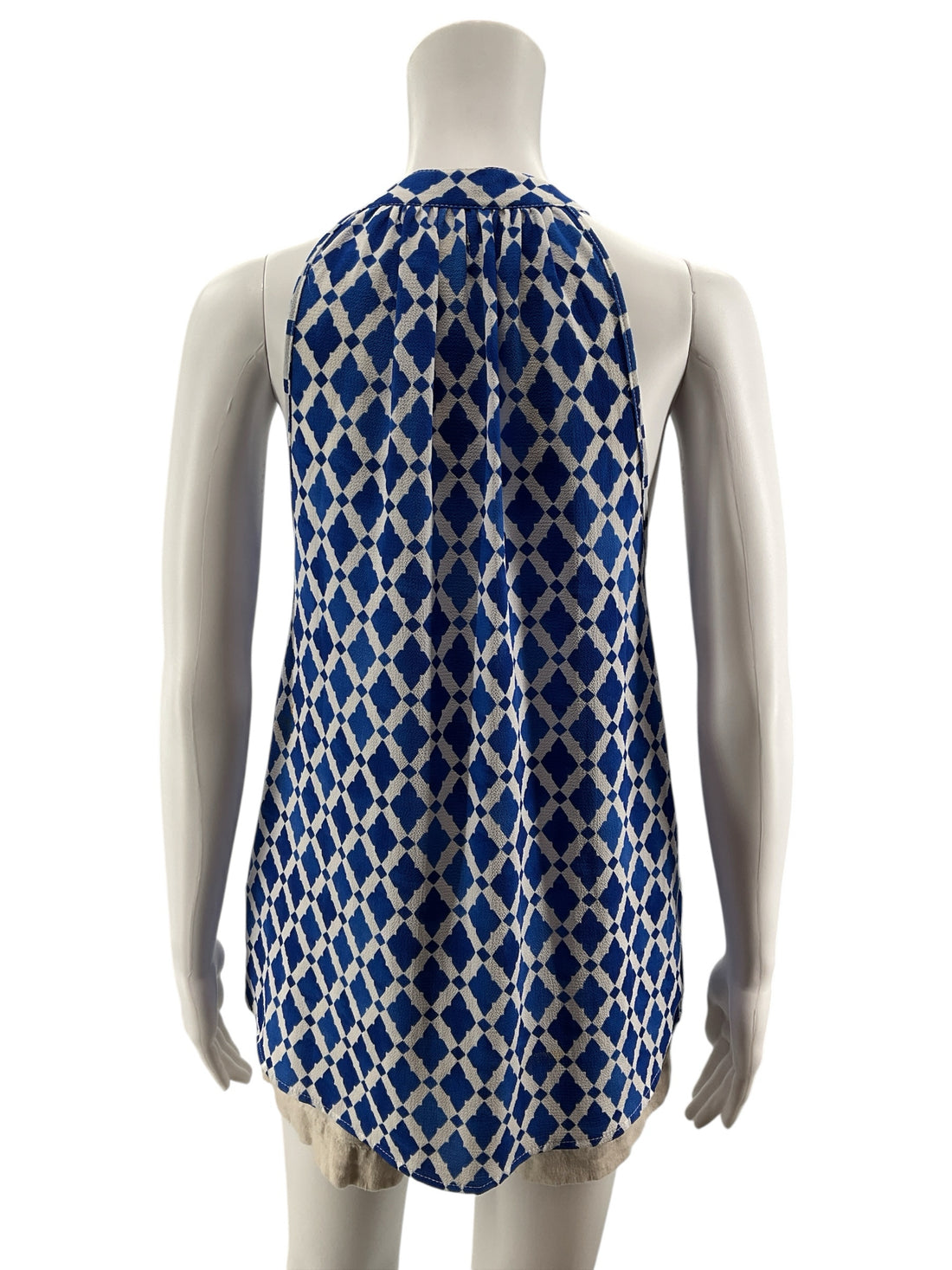 Mud Pie Mahalaya Halter Tunic Top Blue White Geometric Print Tassel Small