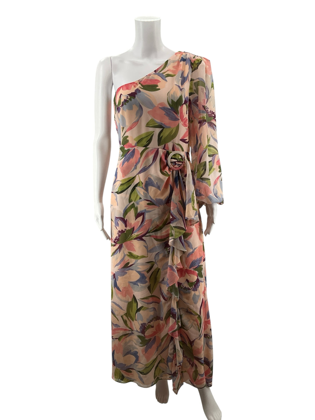ASTR The Label peach/purple/green Maxi Primrose One Shoulder Floral Midi Dress Pink Size Small - Size S