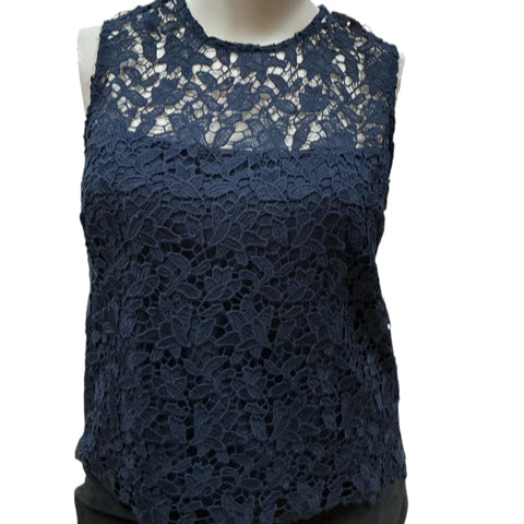 Nanette Lepore Navy Crochet Pre-Owned Ladies Top - Size XL - Margaret’s Fine Consignment