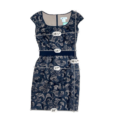 Tadashi Shoji Black &amp; Tan Floral Lace Cap Sleeve Sheath Dress Size 6