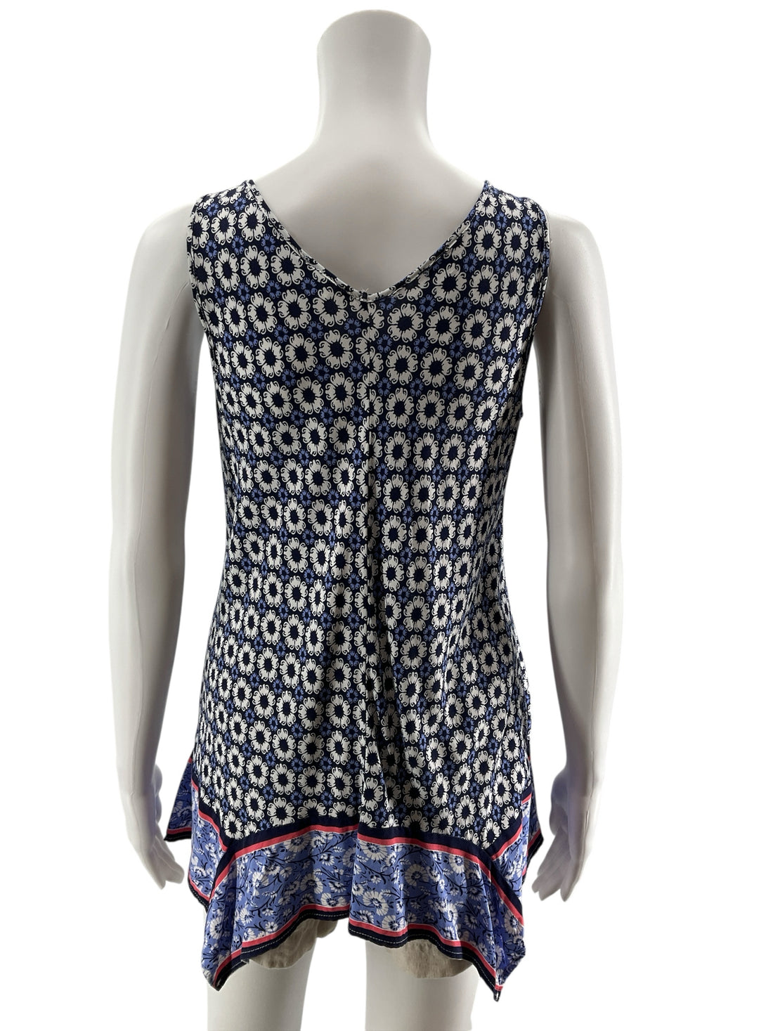 Tribal Medallion Print Handkerchief Hem Tank Top Blue White PS