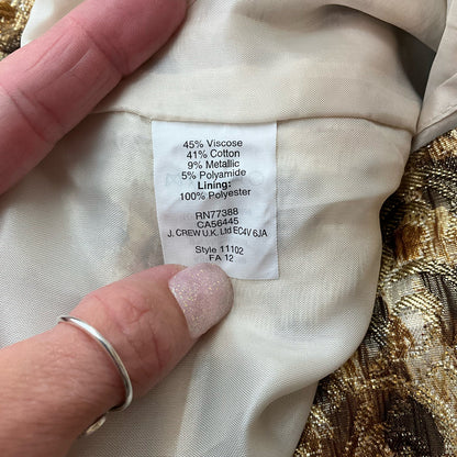 J Crew gold animal print dress, size 4, showcasing a stylish design with a flattering fit for women.