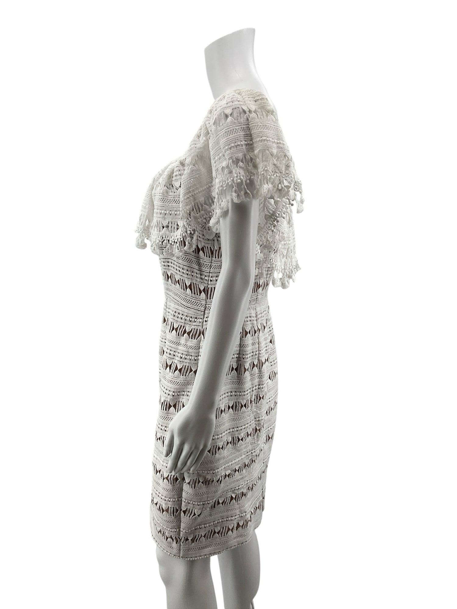 Tracy Reese Cream Crochet Lace Fringe Trim Sheath Dress Size 10