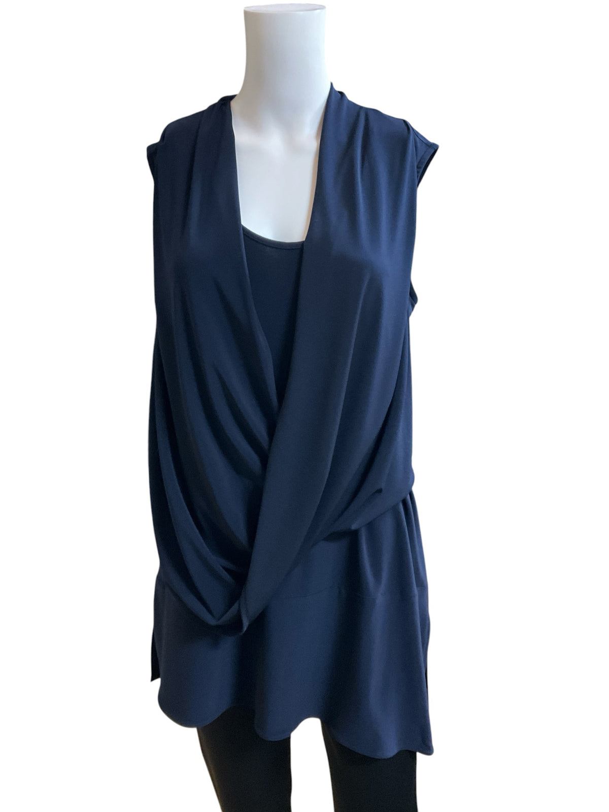 Joseph Ribkoff Navy Blue Surplice Draped Sleeveless Tunic Top Size 6 - ONLINE ONLY