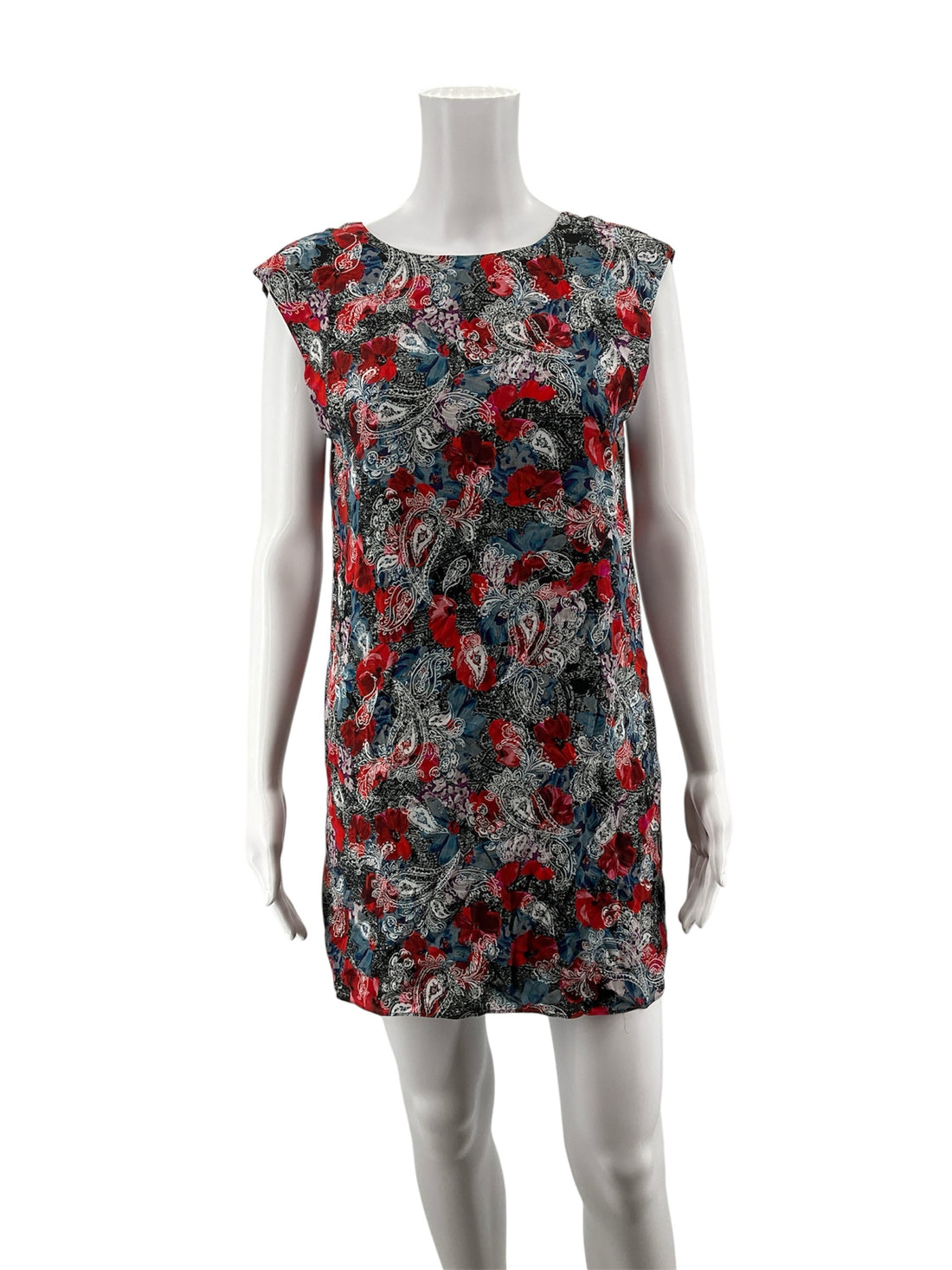The Kooples red/blue/white Mini Poppy-Print 100% Silk Shift Dress XS NWT Red Blue Floral V-Back - Size XS